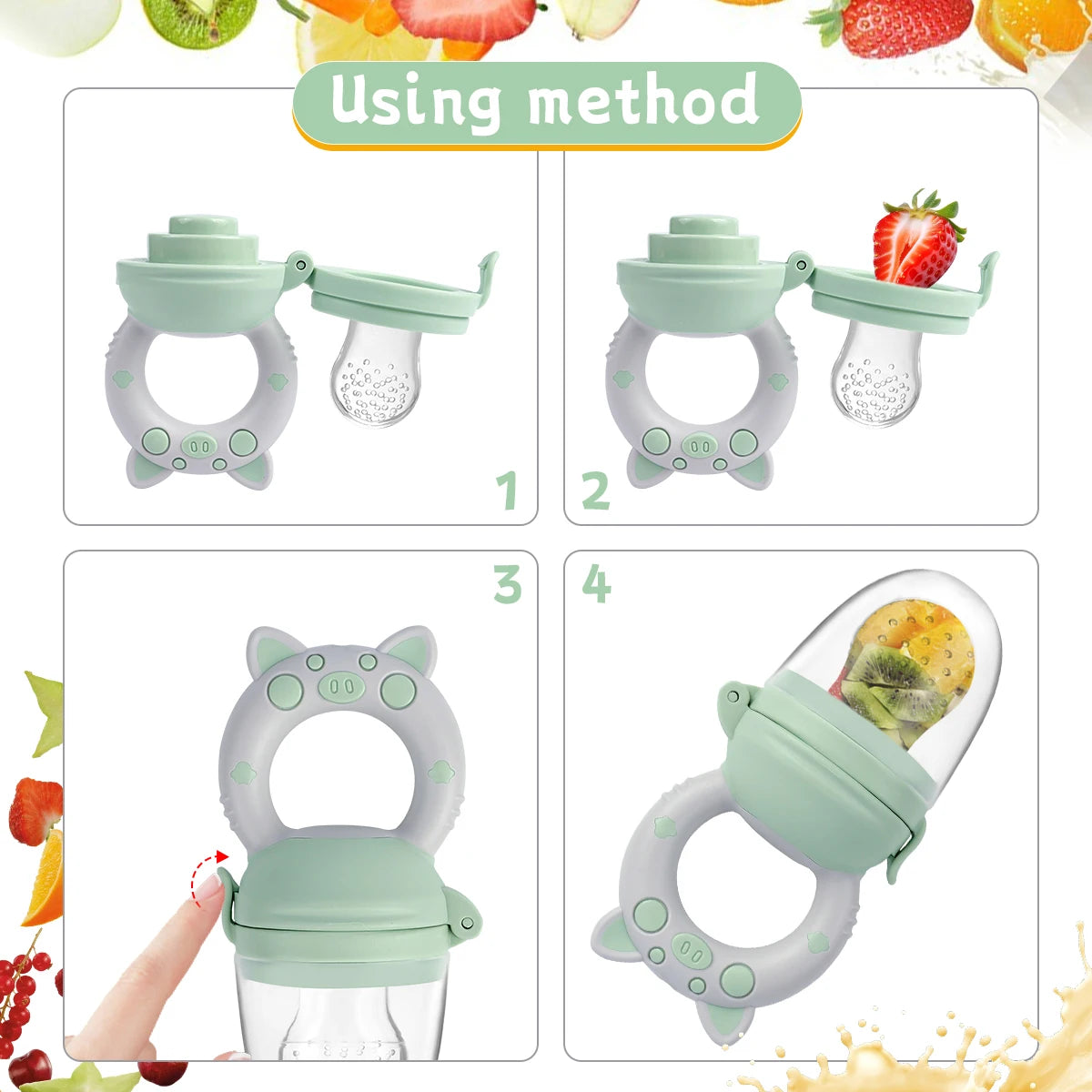 Silicone Fruit & Vegetable Pacifier Feeder – 4pcs Set